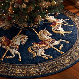 Midnight Carousel Horse Quilted Christmas Tree Skirt