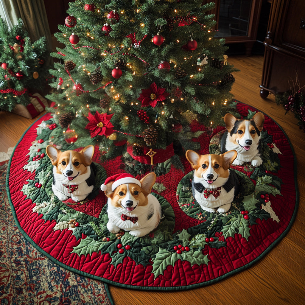 Corgi Christmas Magic Quilted Christmas Tree Skirt