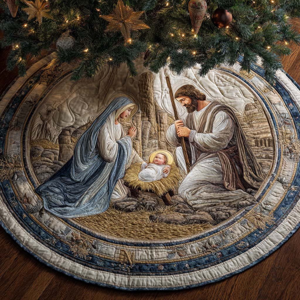 Sacred Nativity Quilted Tree Skirt