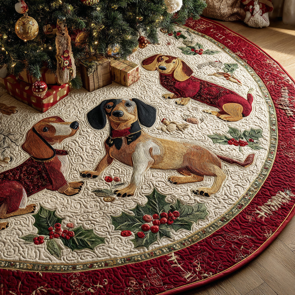 Dachshund Candy Cane Run Quilted Christmas Tree Skirt