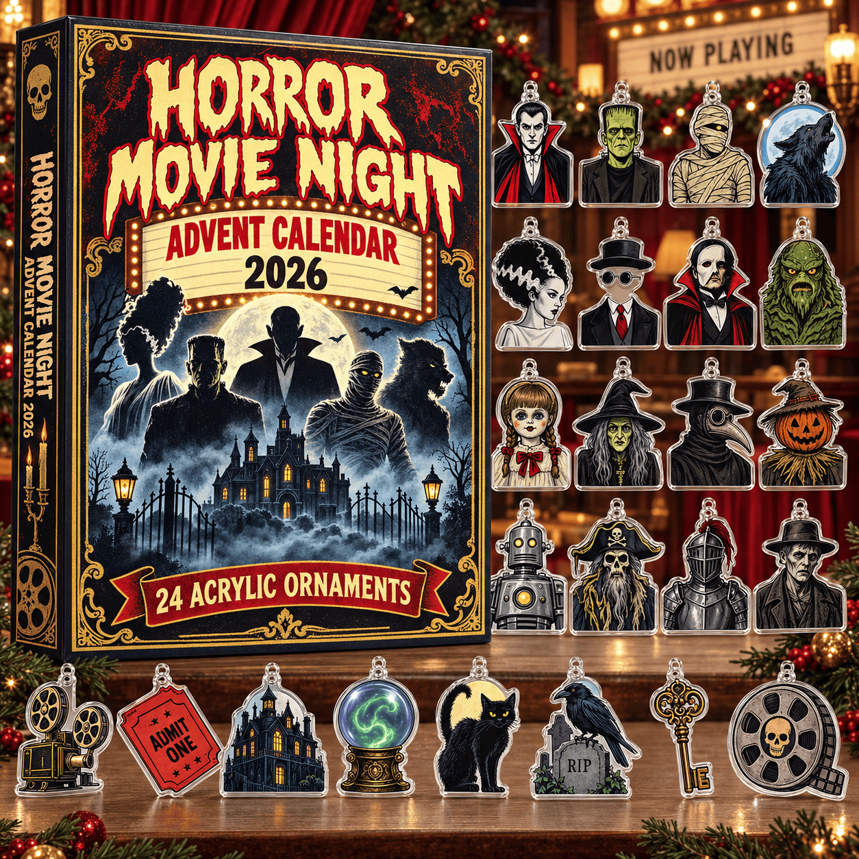 Horror Movie Night Advent Calendar 2026 Scary Christmas Gift For Horror Movie Fans