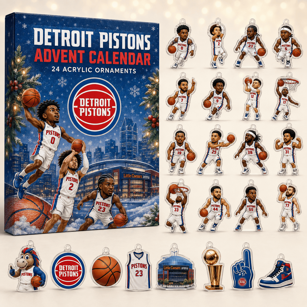 Detroit Pistons Christmas Advent Calendar Xmas Home Decor Unique Fan Gifts