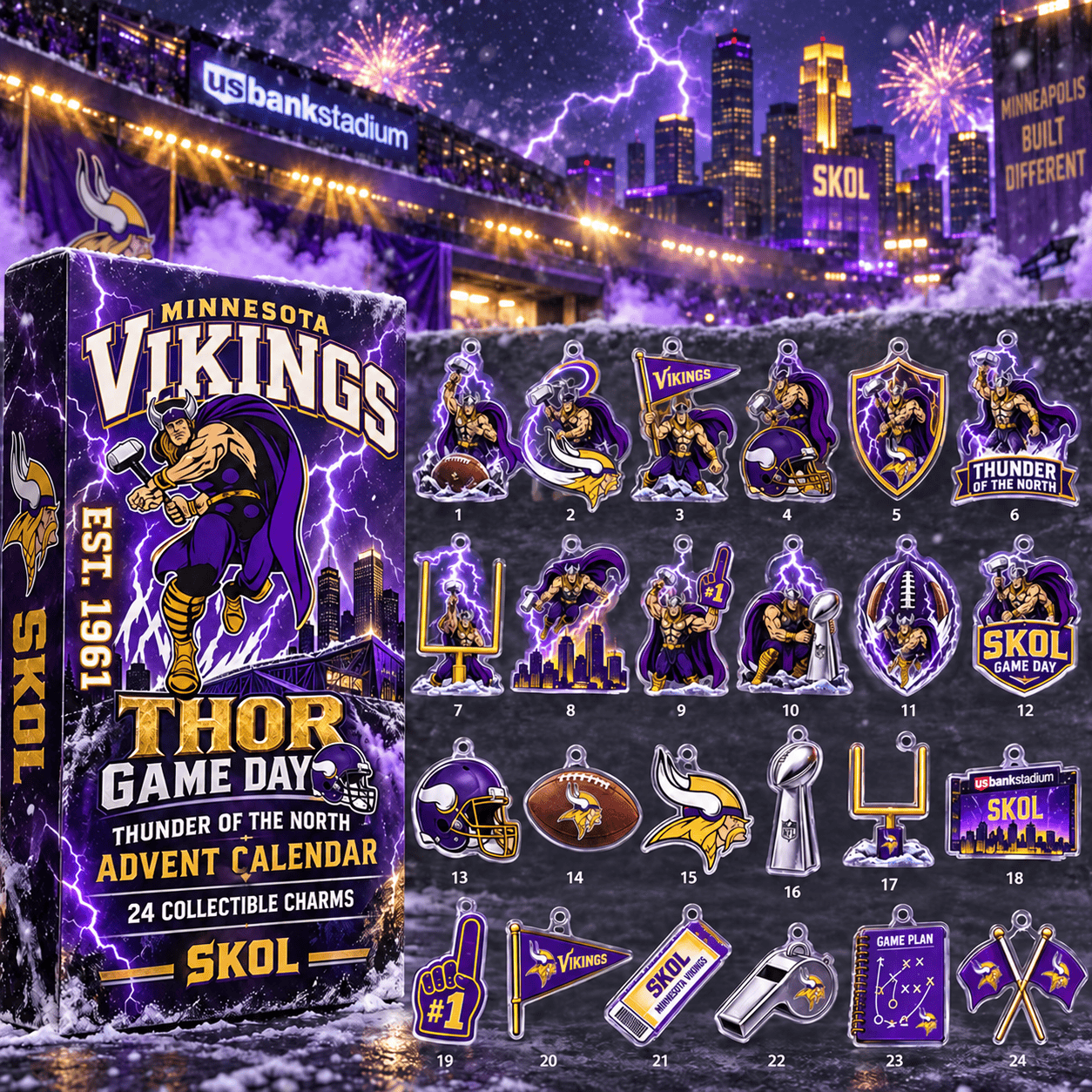 Minnesota Vikings X Thor Game Day Advent Calendar 2026 Football Family Christmas Gift
