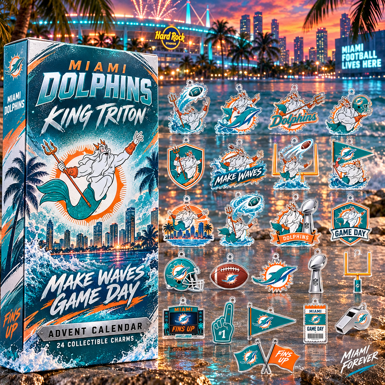 Miami Dolphins X King Triton Game Day Advent Calendar 2026 NFL Fan Gift For The Holiday Season