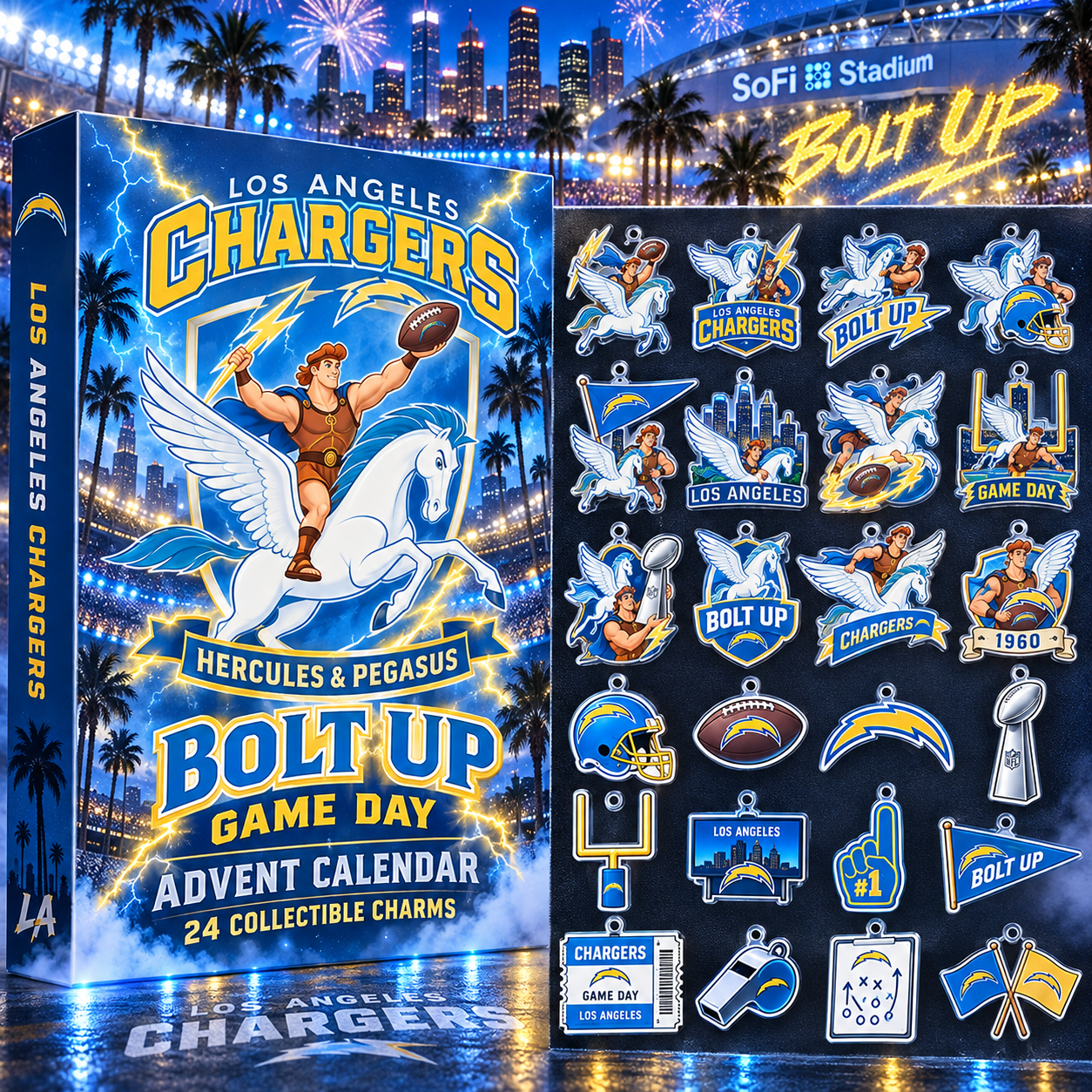 Los Angeles Chargers X Hercules And Pegasus Game Day Advent Calendar 2026 Team Spirit Christmas Gift