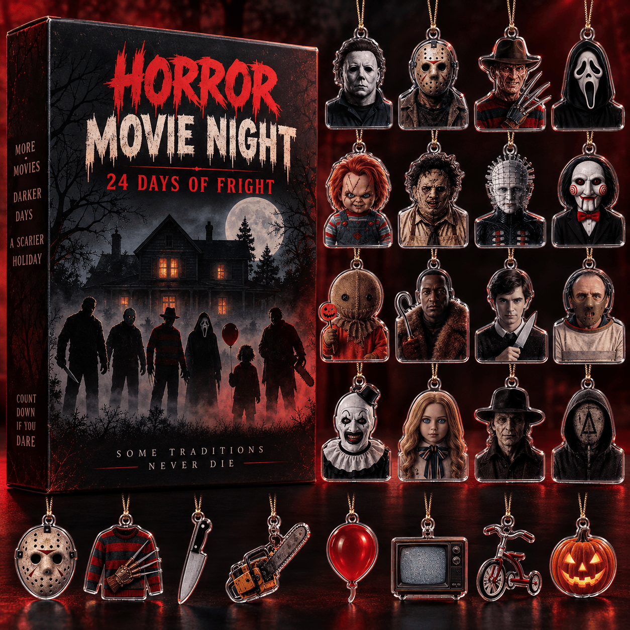 Horror Movie Night 24 Days Of Fright Advent Calendar 2026 Christmas Gift For Fans