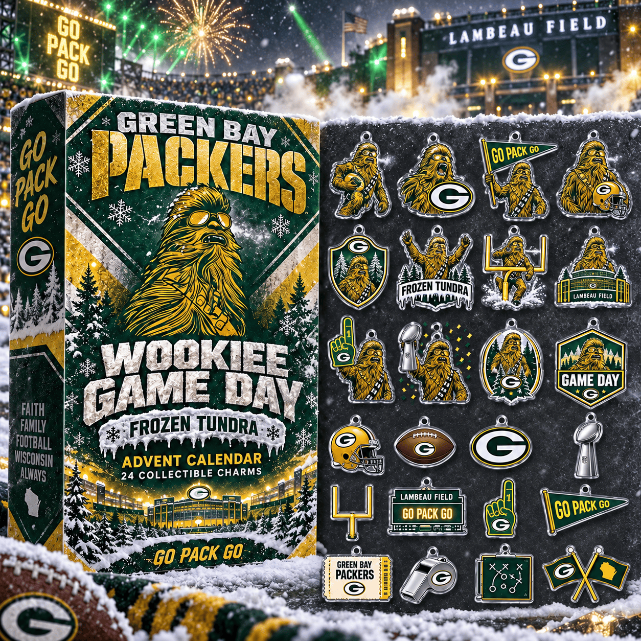 Green Bay Packers X Chewbacca Game Day Advent Calendar 2026 Christmas Countdown Gift For Packers Fans