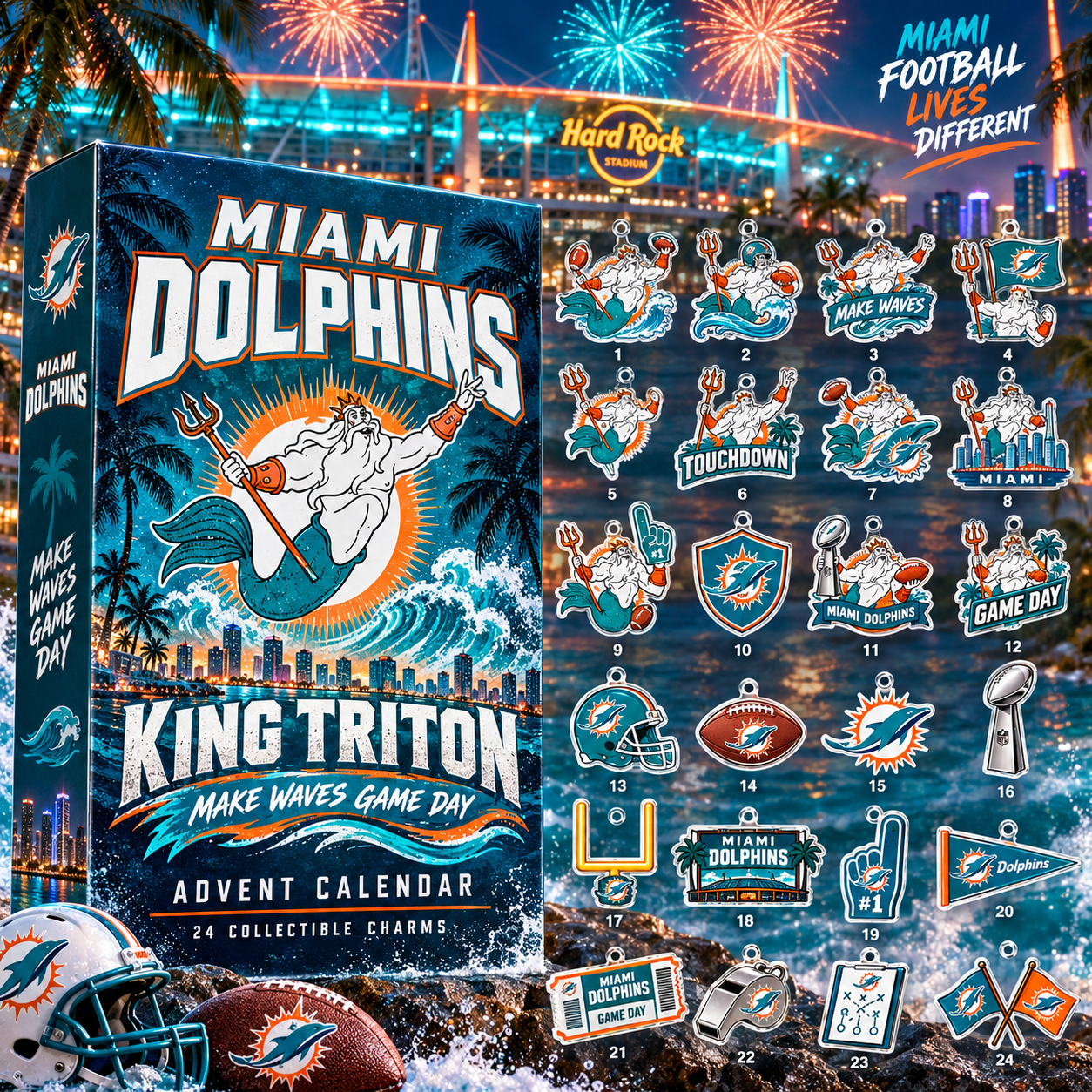 Miami Dolphins X King Triton Team Spirit Advent Calendar 2026 Football Family Christmas Gift