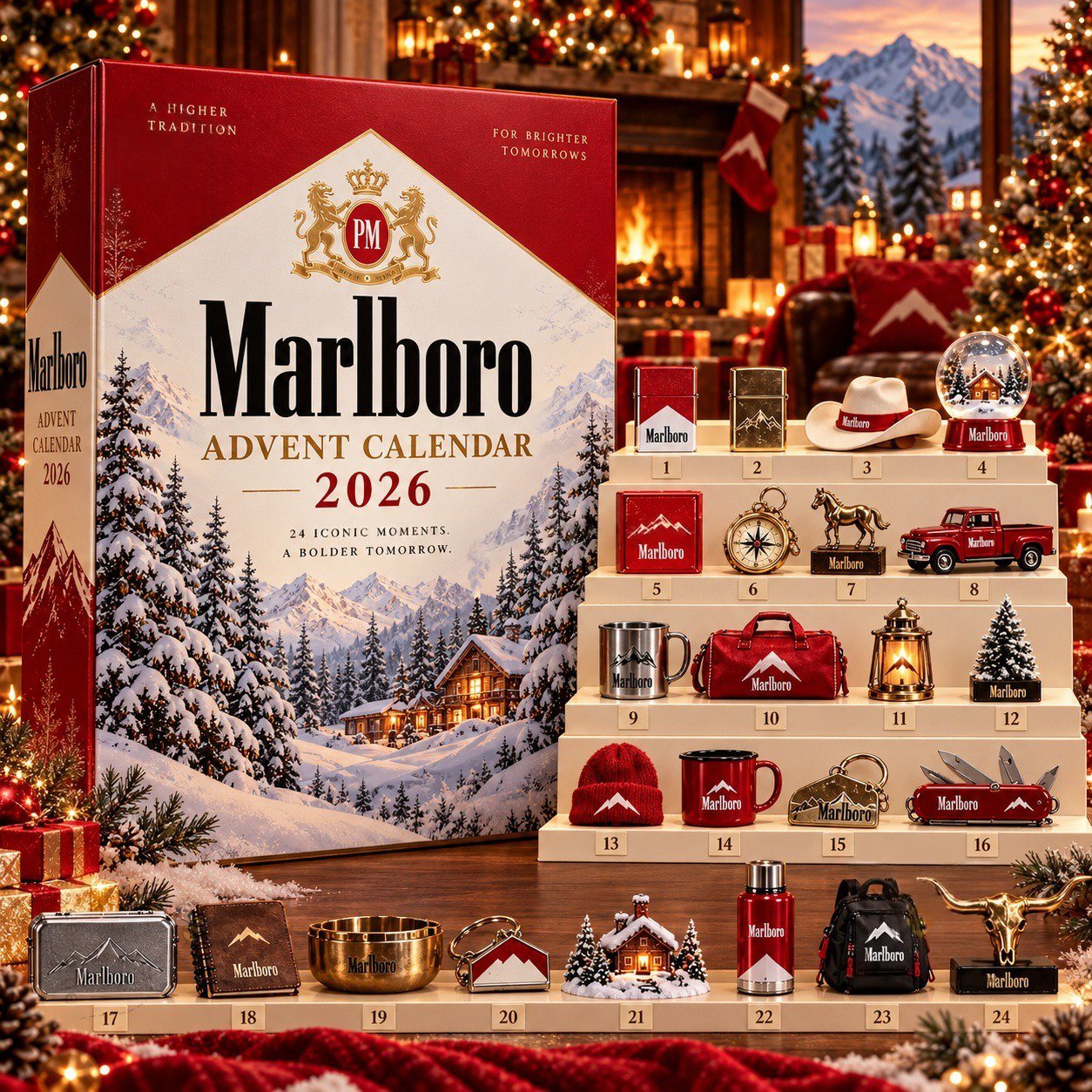 Marlboro Advent Calendar 2026 Snowy Mountain Western Christmas Countdown Cowboy Lover Gift