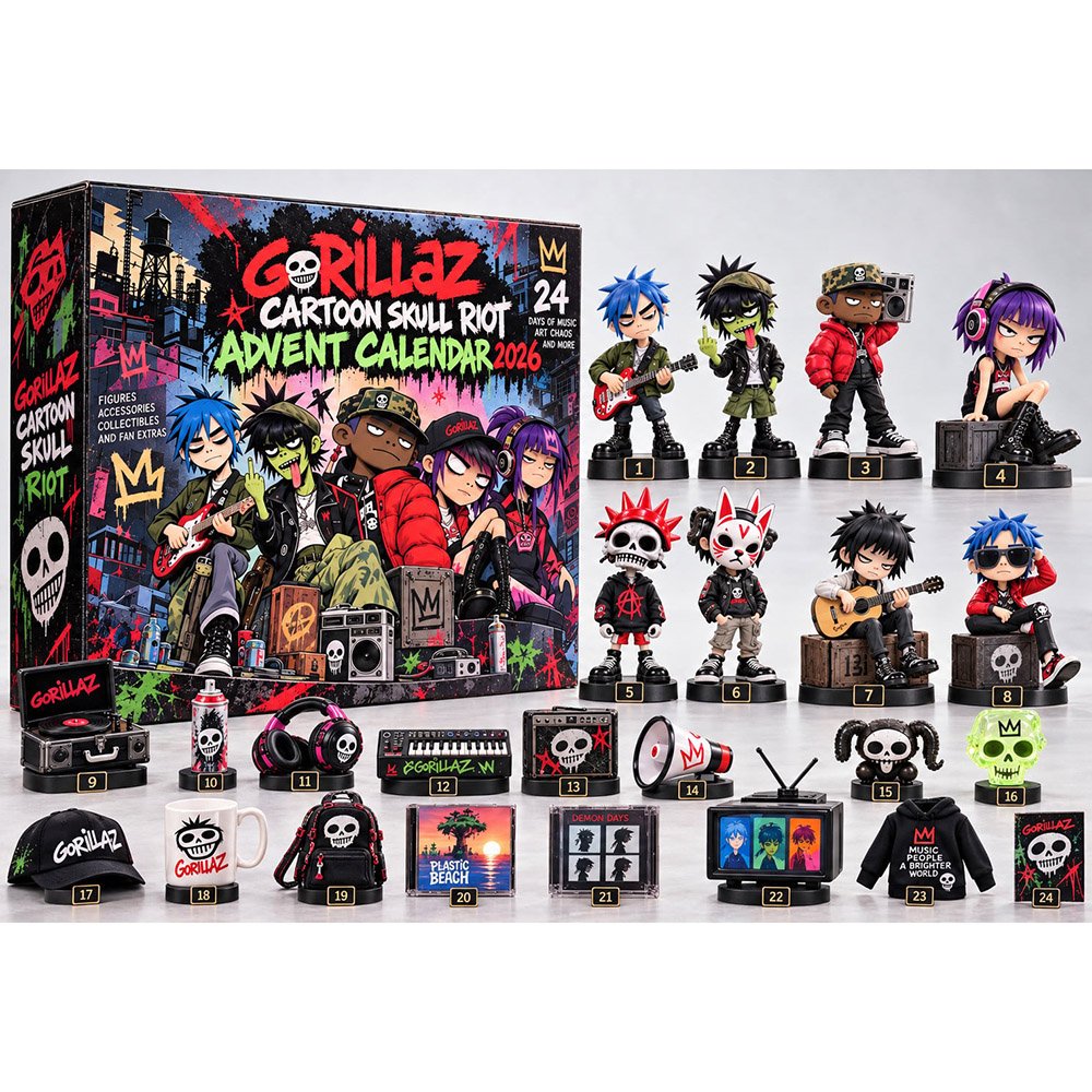Gorillaz Advent Calendar 2026 Cartoon Skull Riot Christmas Countdown Alternative Music Gift
