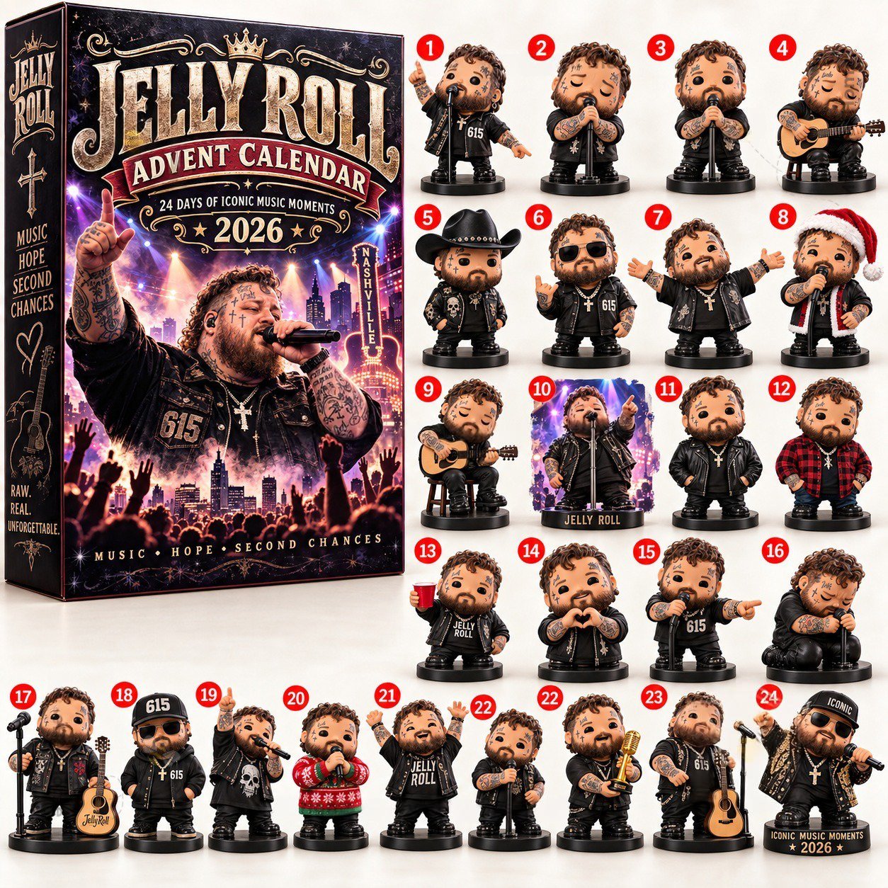 Jelly Roll Advent Calendar 2026 Iconic Music Moments Christmas Countdown Country Fans Gift