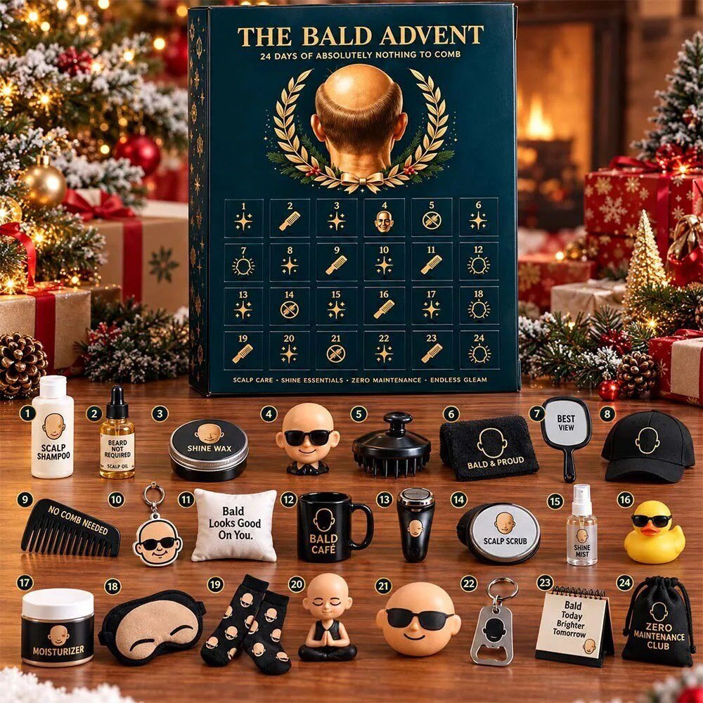 The Bald Advent Calendar 2026 Gag Head Care Christmas Countdown Funny Gift For Bald Men