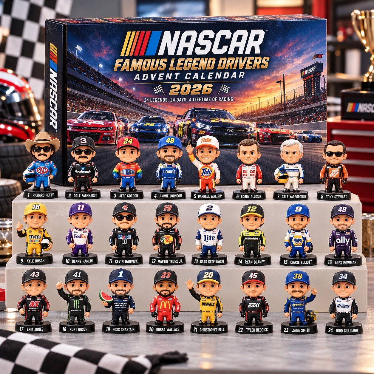 NASCAR Advent Calendar 2026 Famous Legend Drivers Christmas Countdown Racing Fans Gift