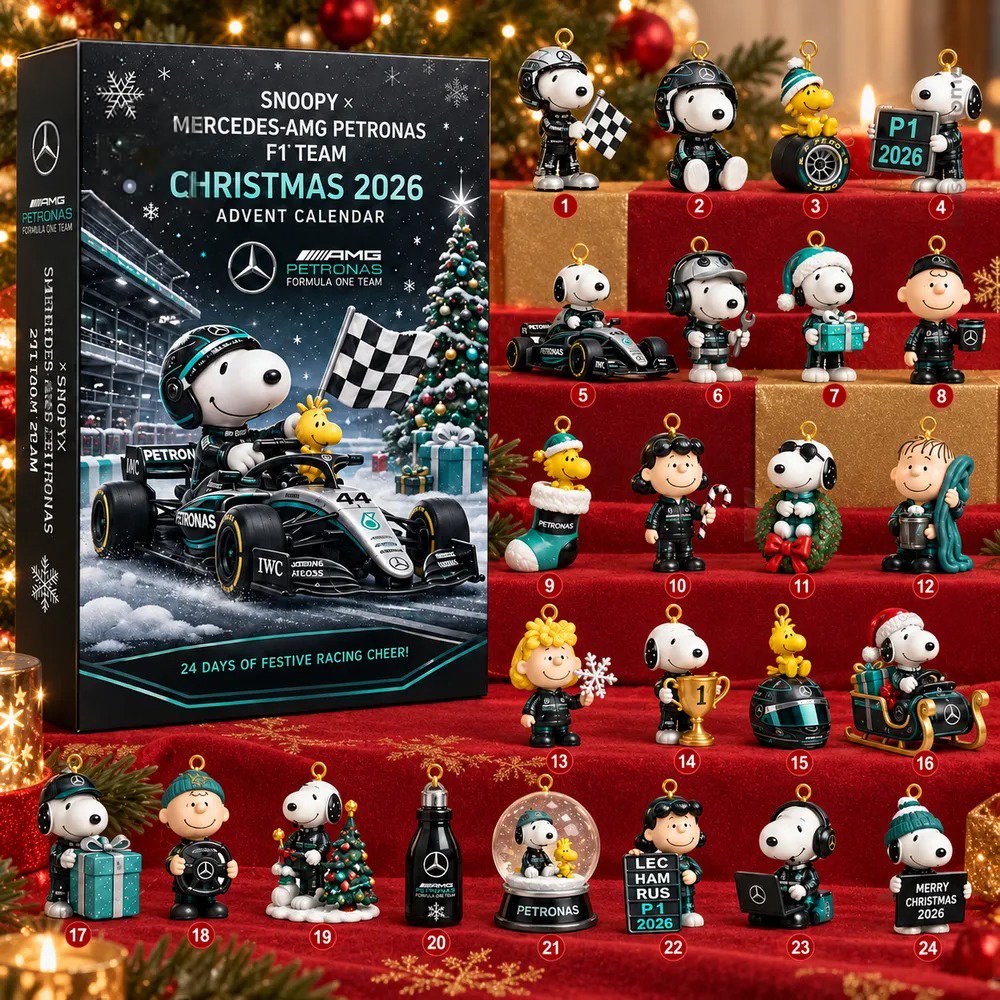 Snoopy X Mercedes AMG Petronas Advent Calendar 2026 F1 Racing Christmas Countdown Xmas Gift