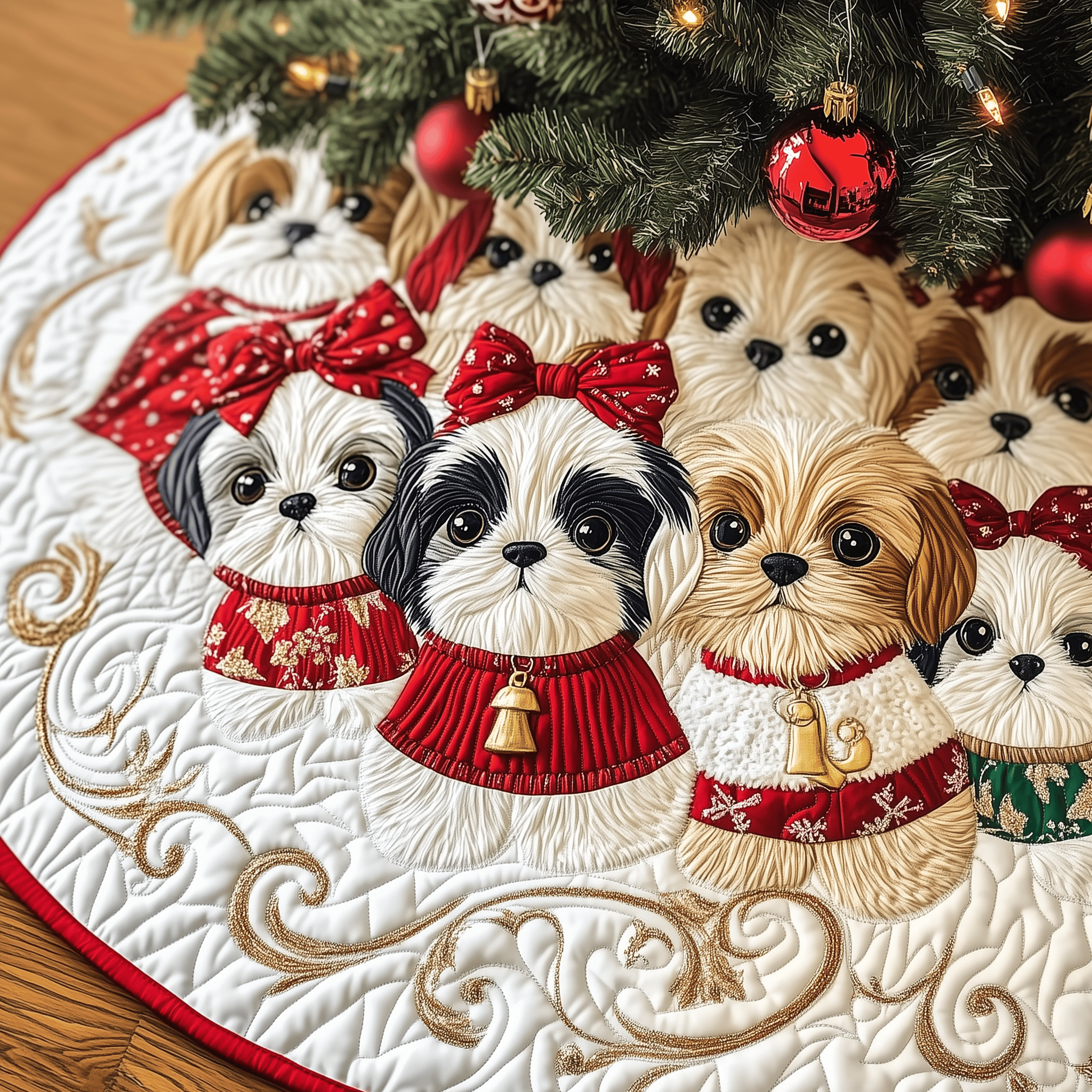 Adorable Shih Tzu Quilted Tree Skirt Thanksgiving Merch Gift