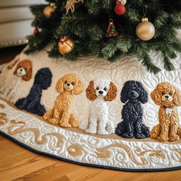 Adorable Poodle Quilted Tree Skirt Beautiful Touch For Family Christmas Celebrations