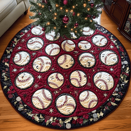 Baseball Ornament Quilted Tree Skirt Perfect For Christmas Home Decoration