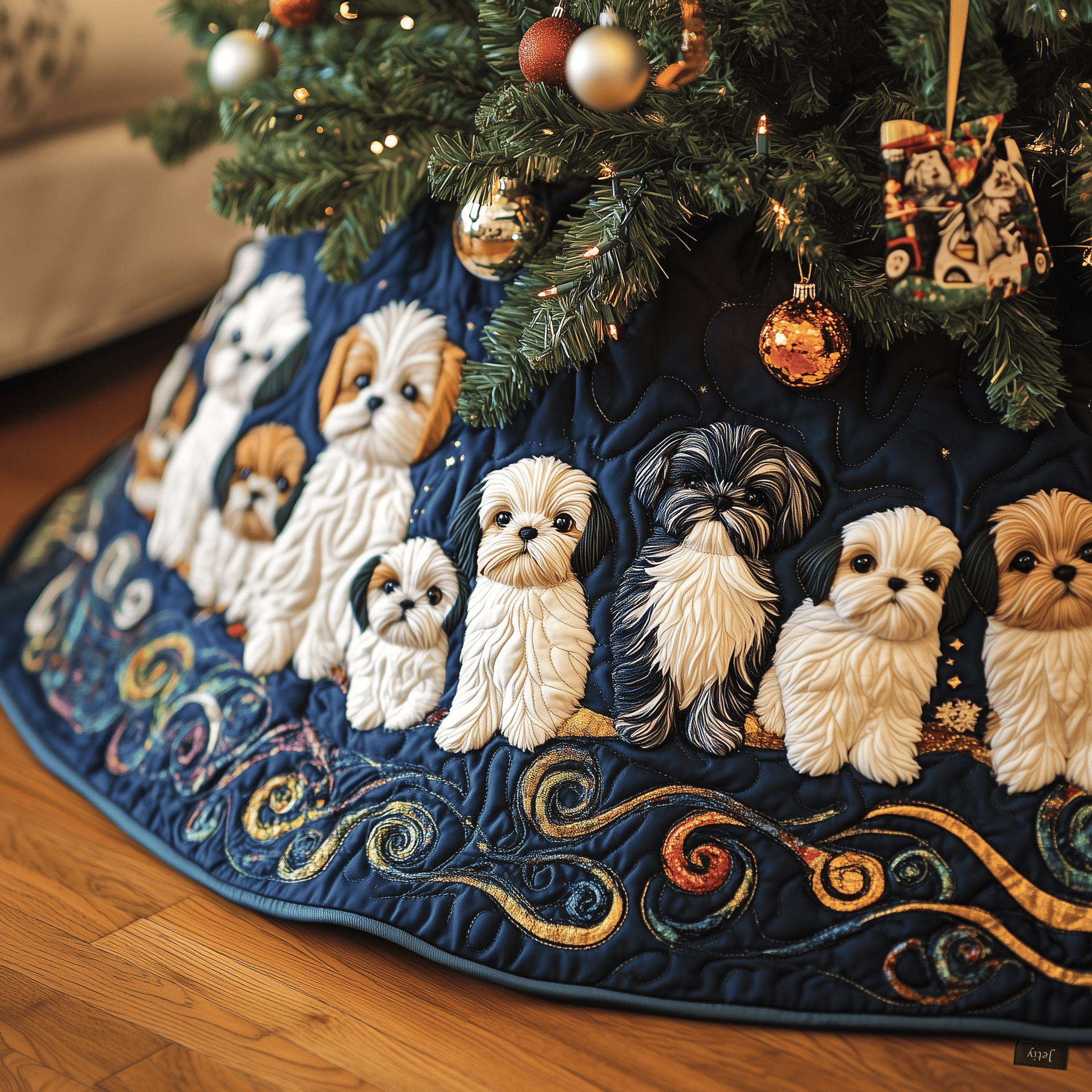 Adorable Christmas Shih Tzu Quilted Tree Skirt Merch For Kids