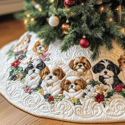 Adorable Shih Tzu Quilted Tree Skirt Halloween Merch Gift