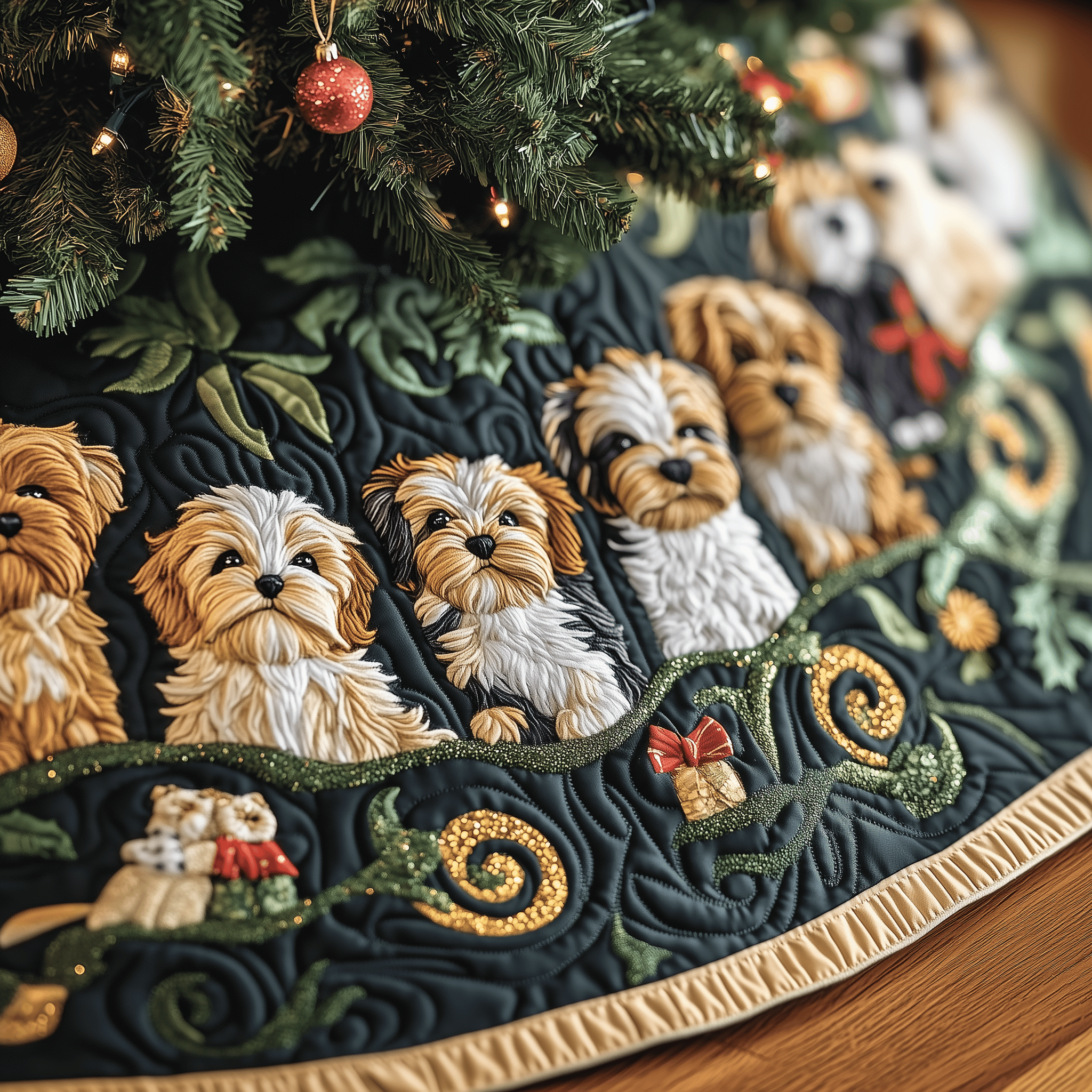 Adorable Yorkshire Terrier Quilted Tree Skirt Winter Merch Essentials