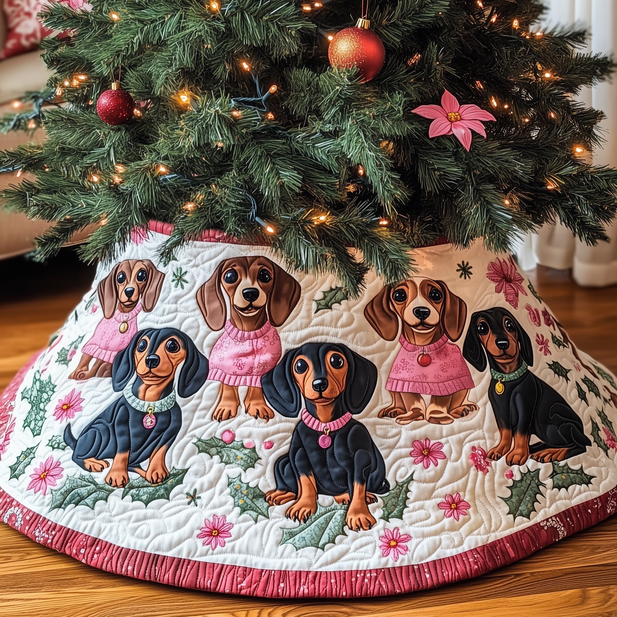 Adorable Dachshund Quilted Tree Skirt Merch For Home And Living