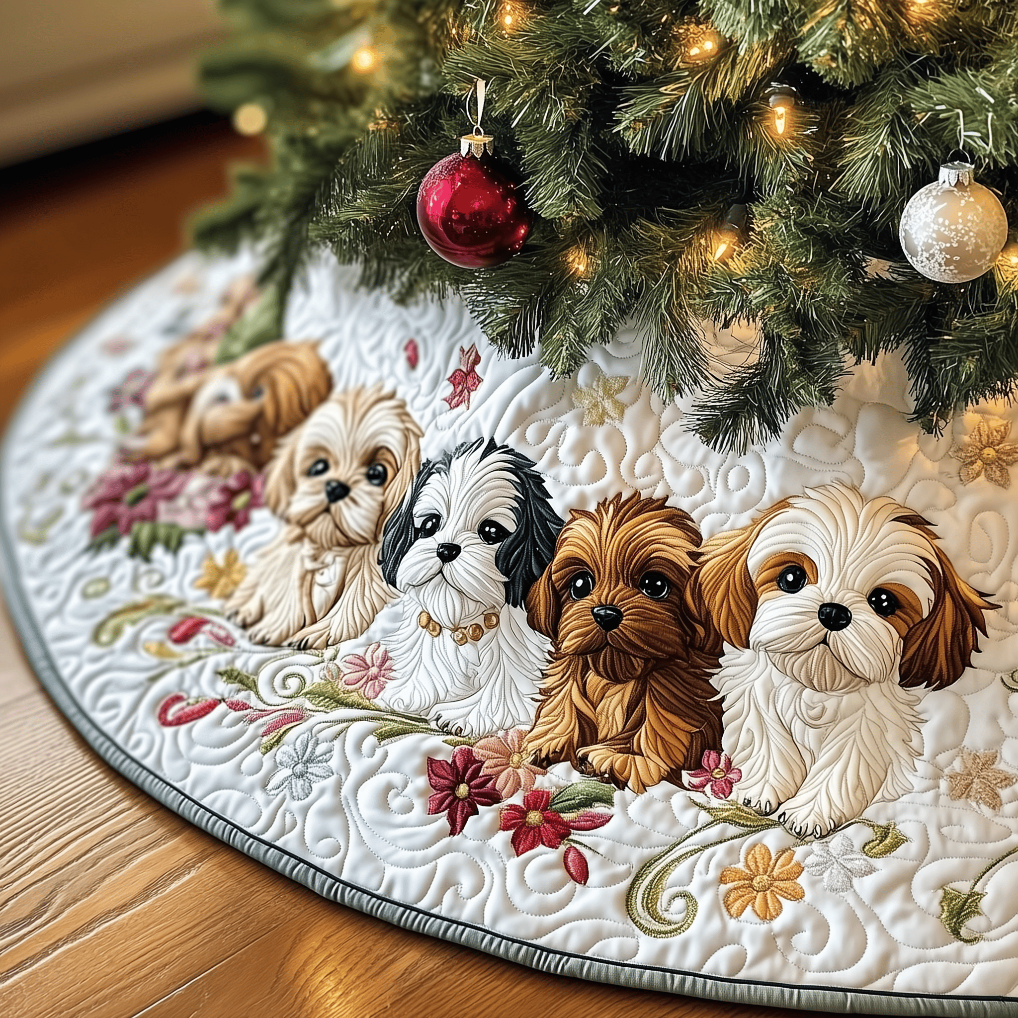Adorable Shih Tzu Quilted Tree Skirt Easter Merch Gift