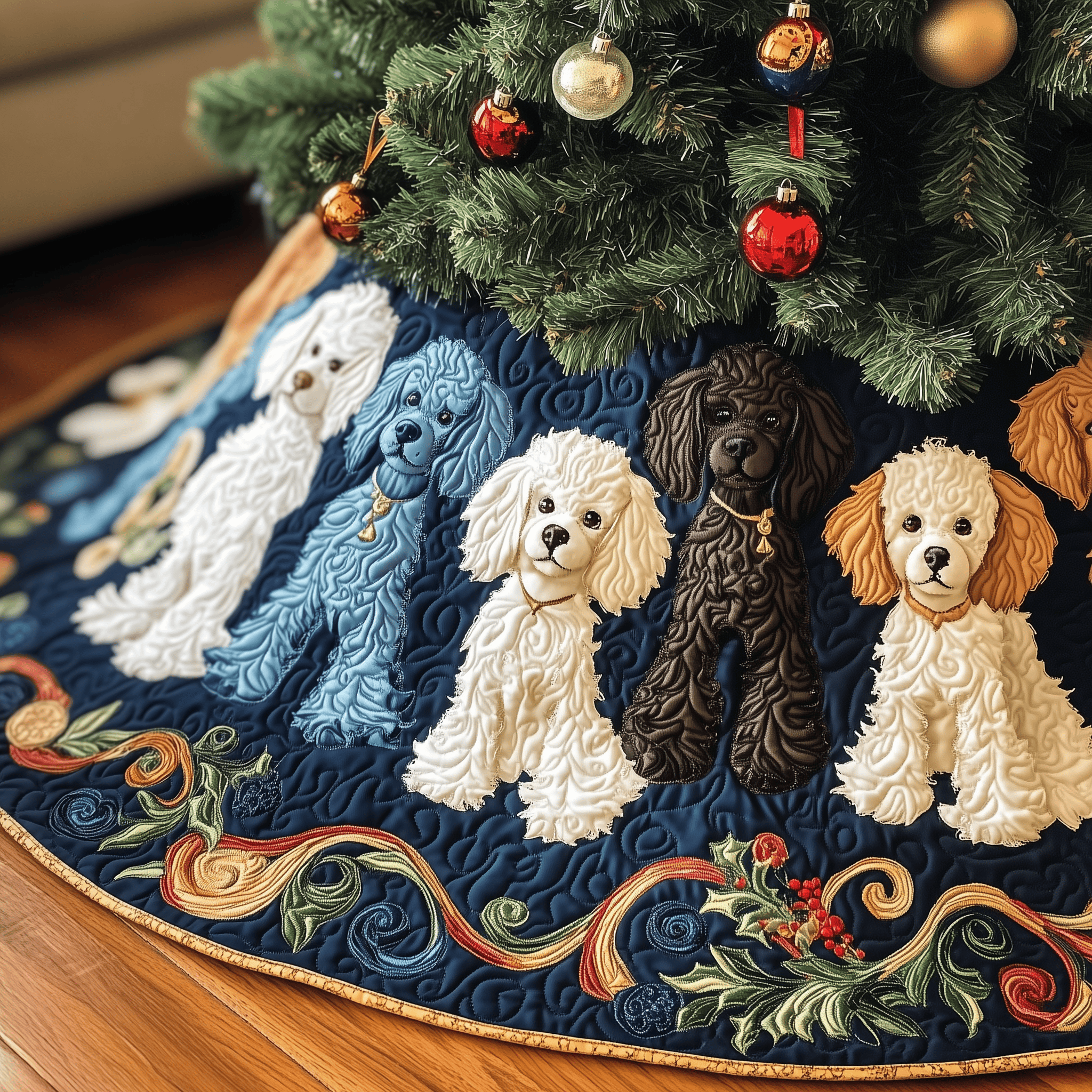 Adorable Poodle Quilted Tree Skirt Brings Joy And Warmth To Every Christmas Tree