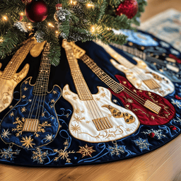 Bass Guitars Quilted Tree Skirt Ideal Holiday Accent For Pet Lovers