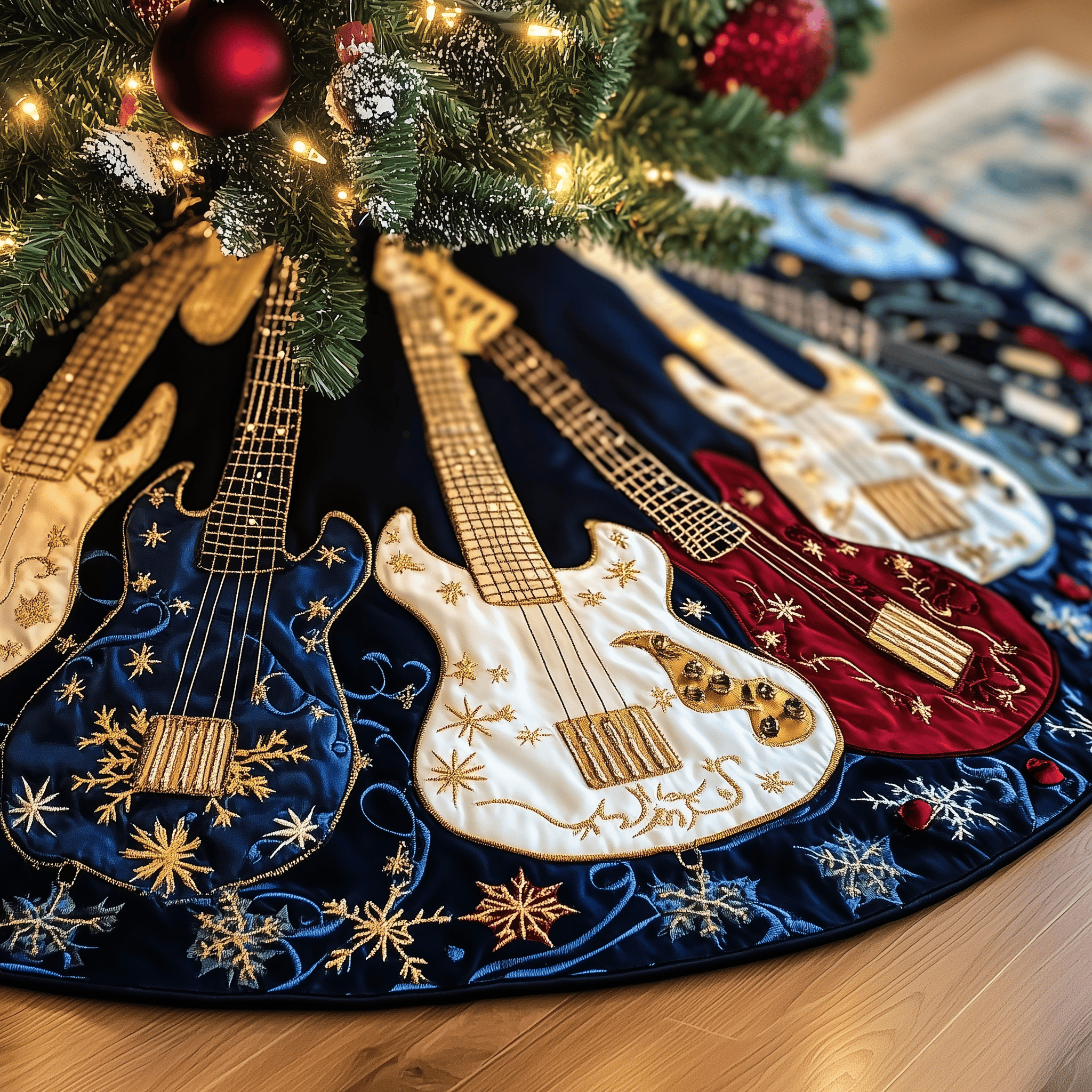 Bass Guitars Quilted Tree Skirt Ideal Holiday Accent For Pet Lovers
