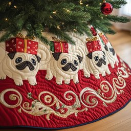 Adorable Pugs Quilted Tree Skirt Birthday Merch Gift
