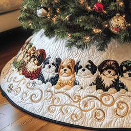 Adorable Christmas Shih Tzu Quilted Tree Skirt Easter Merch Gift