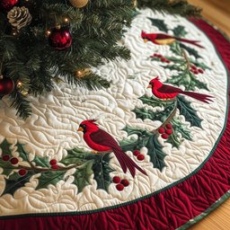 Cardinal Charm Quilted Tree Skirt Halloween Merch Gift