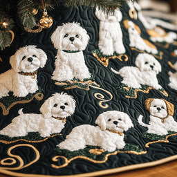 Christmas Bichon Frise Quilted Tree Skirt Birthday Merch Gift