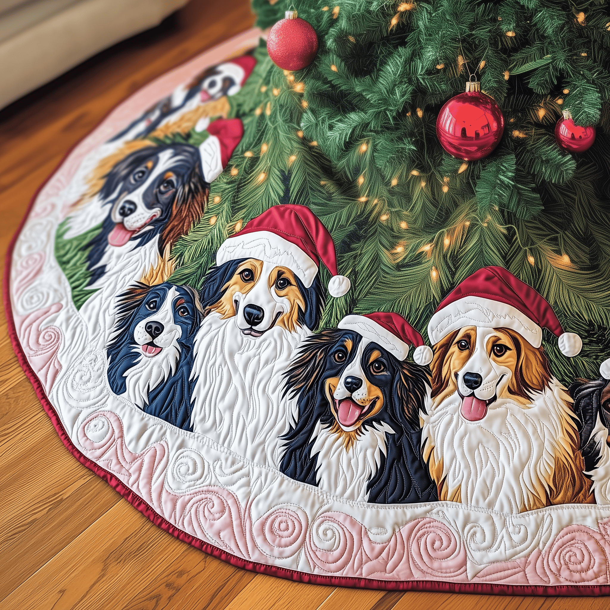 Christmas Australian Shepherd Quilted Tree Skirt Merch For Mom