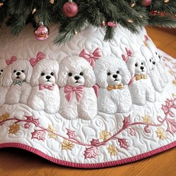 Christmas Bichon Frise Quilted Tree Skirt Holiday Merch Gift