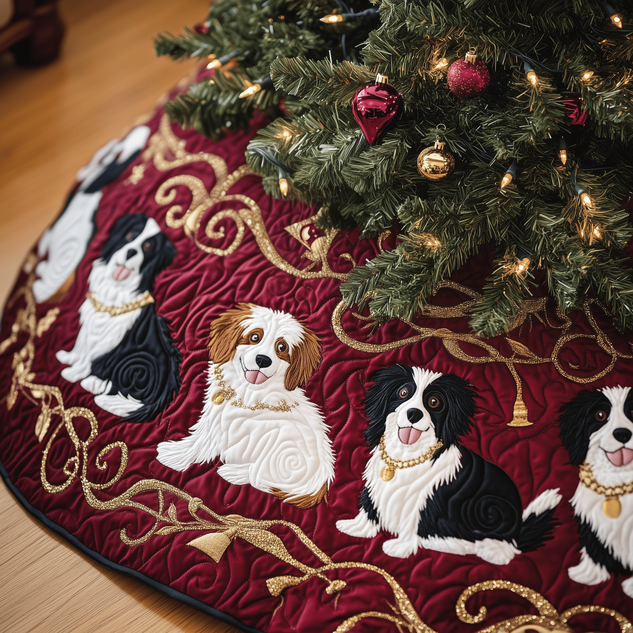 Christmas Border Collie Quilted Tree Skirt Merch For Home And Living