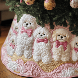 Christmas Bichon Quilted Tree Skirt Merch For Mom