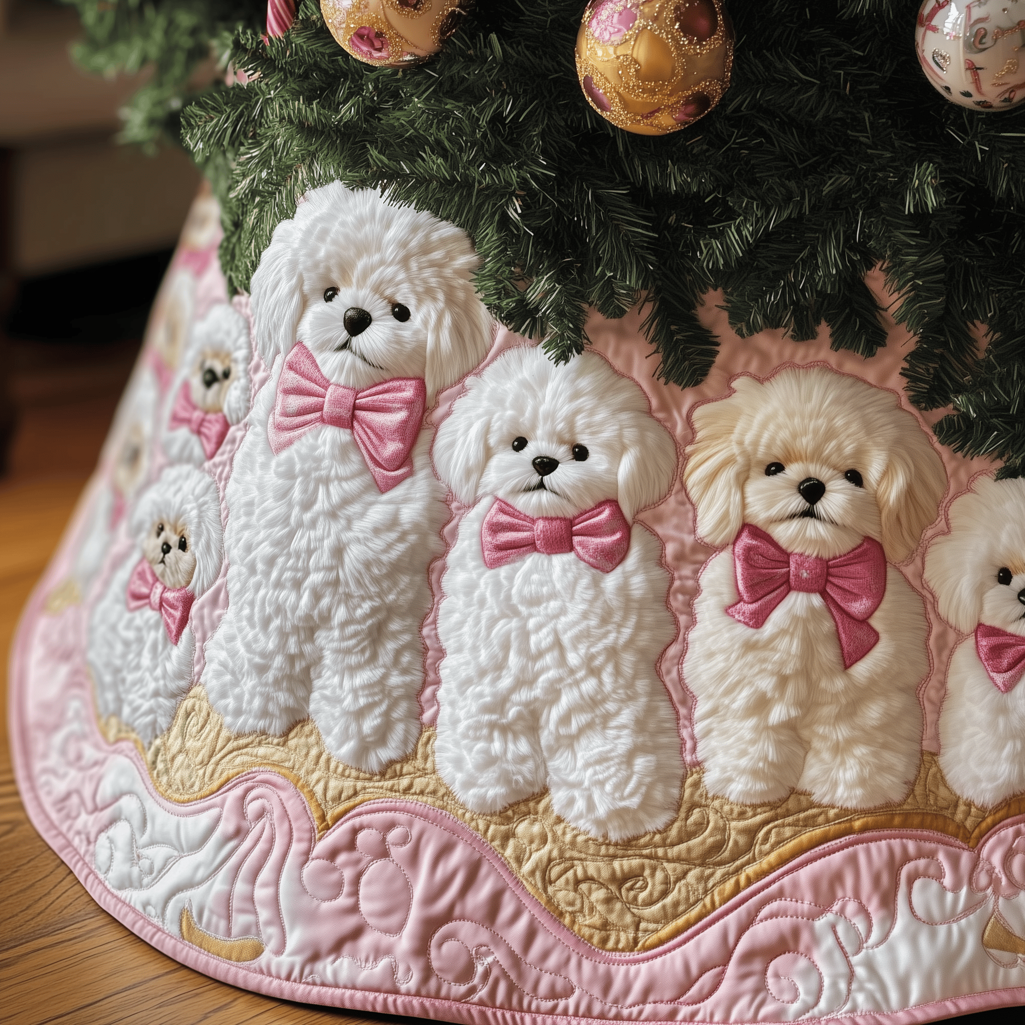 Christmas Bichon Quilted Tree Skirt Merch For Mom