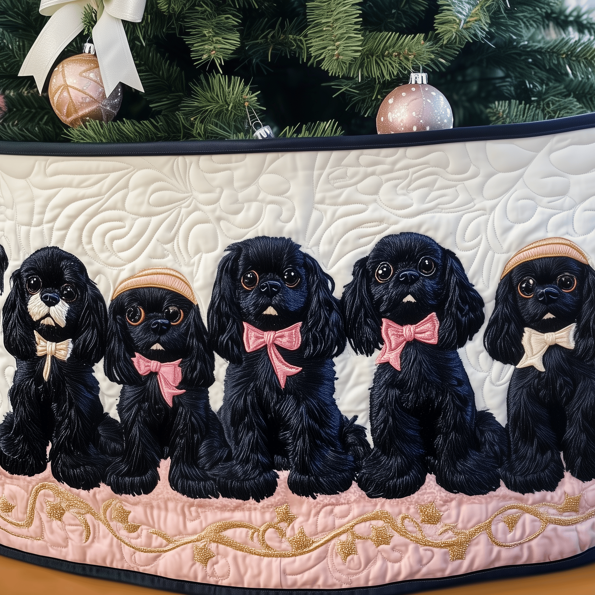 Cavalier King Charles Spaniel Quilted Tree Skirt Cozy Winter Gift Merch