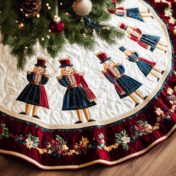 Burgundy Nutcrackers Quilted Tree Skirt Lovely Gift Merch For Couples