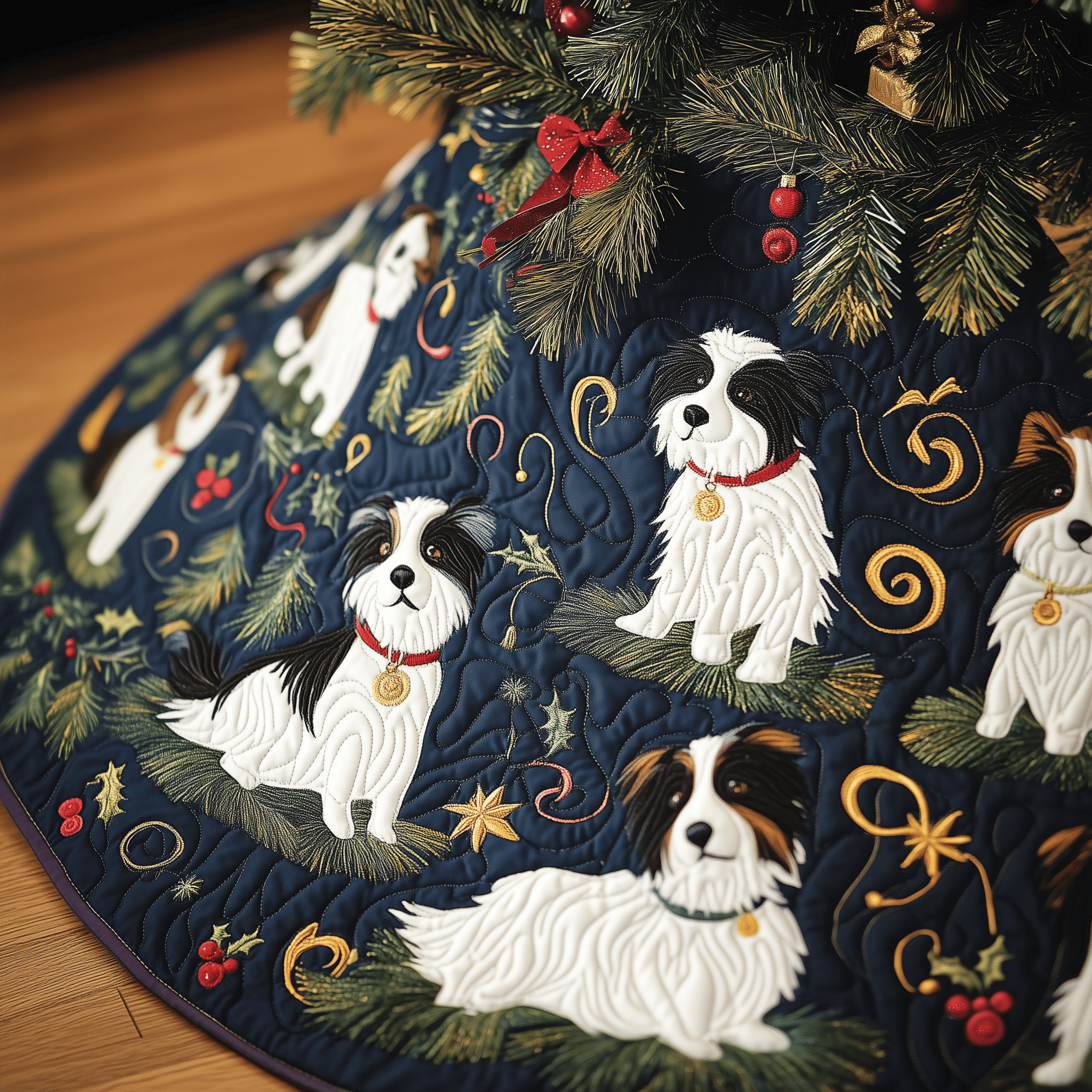 Christmas Border Collie Quilted Tree Skirt Unique Valentine�s Day Gift Merch