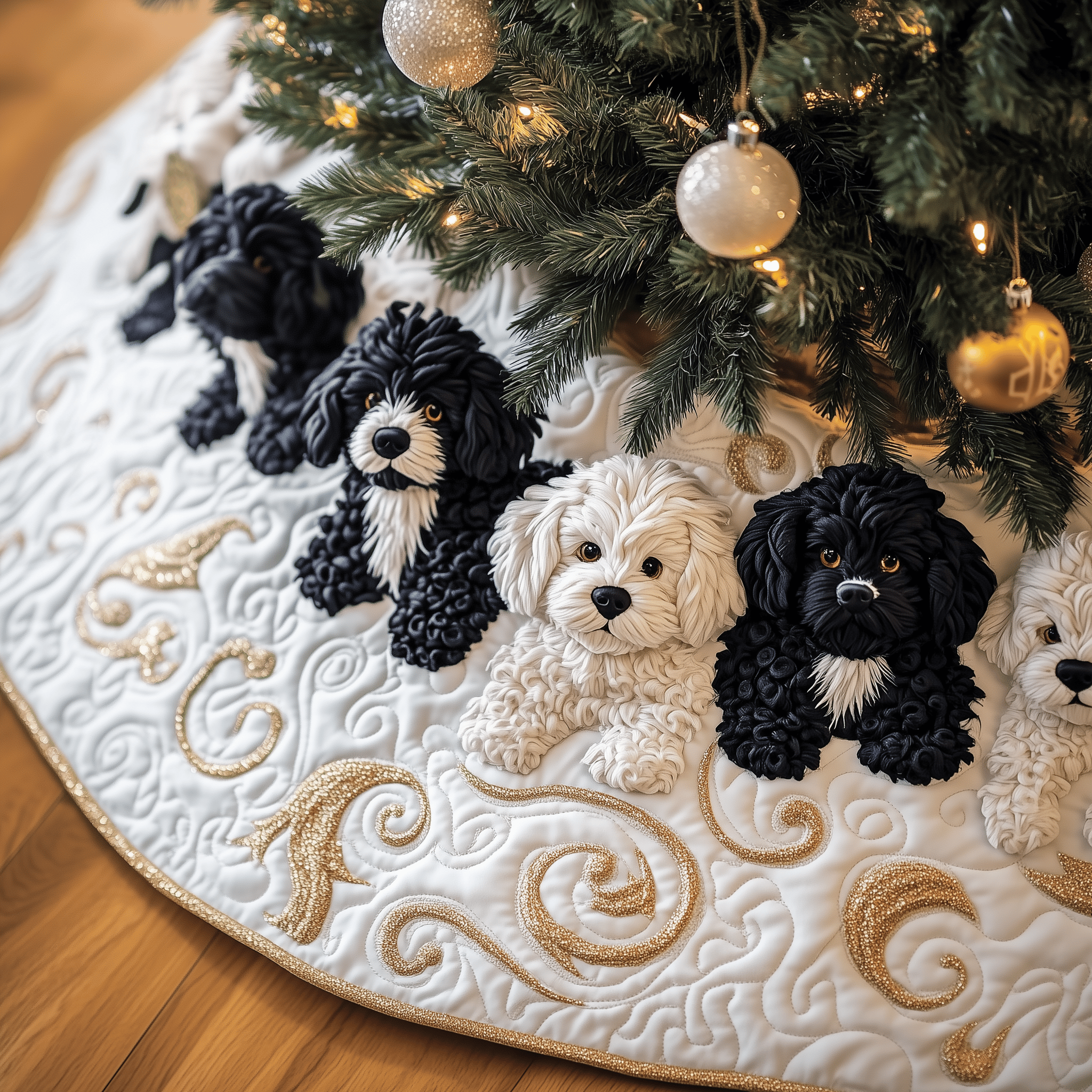 Black Poodle Quilted Tree Skirt Everyday Merch Choice