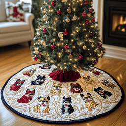 Bulldog Quilted Tree Skirt Cozy Winter Gift Merch