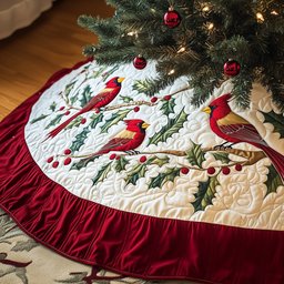Cardinal Charm Quilted Tree Skirt Father�s Day Merch Gift