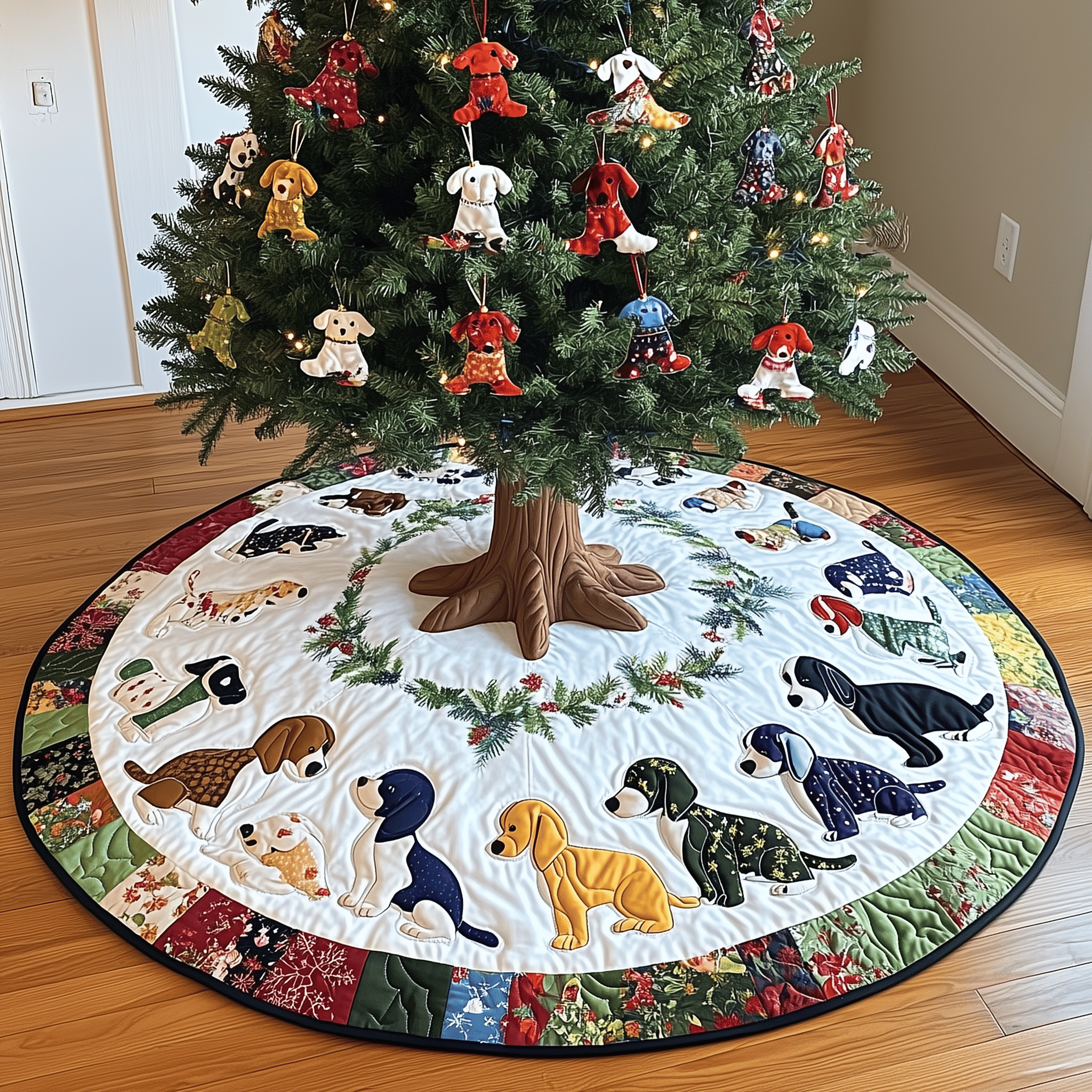 Christmas Beagle Quilted Tree Skirt Heartwarming Father�s Day Gift Merch