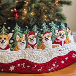 Christmas Corgi Quilted Tree Skirt Festive Living Room Merch