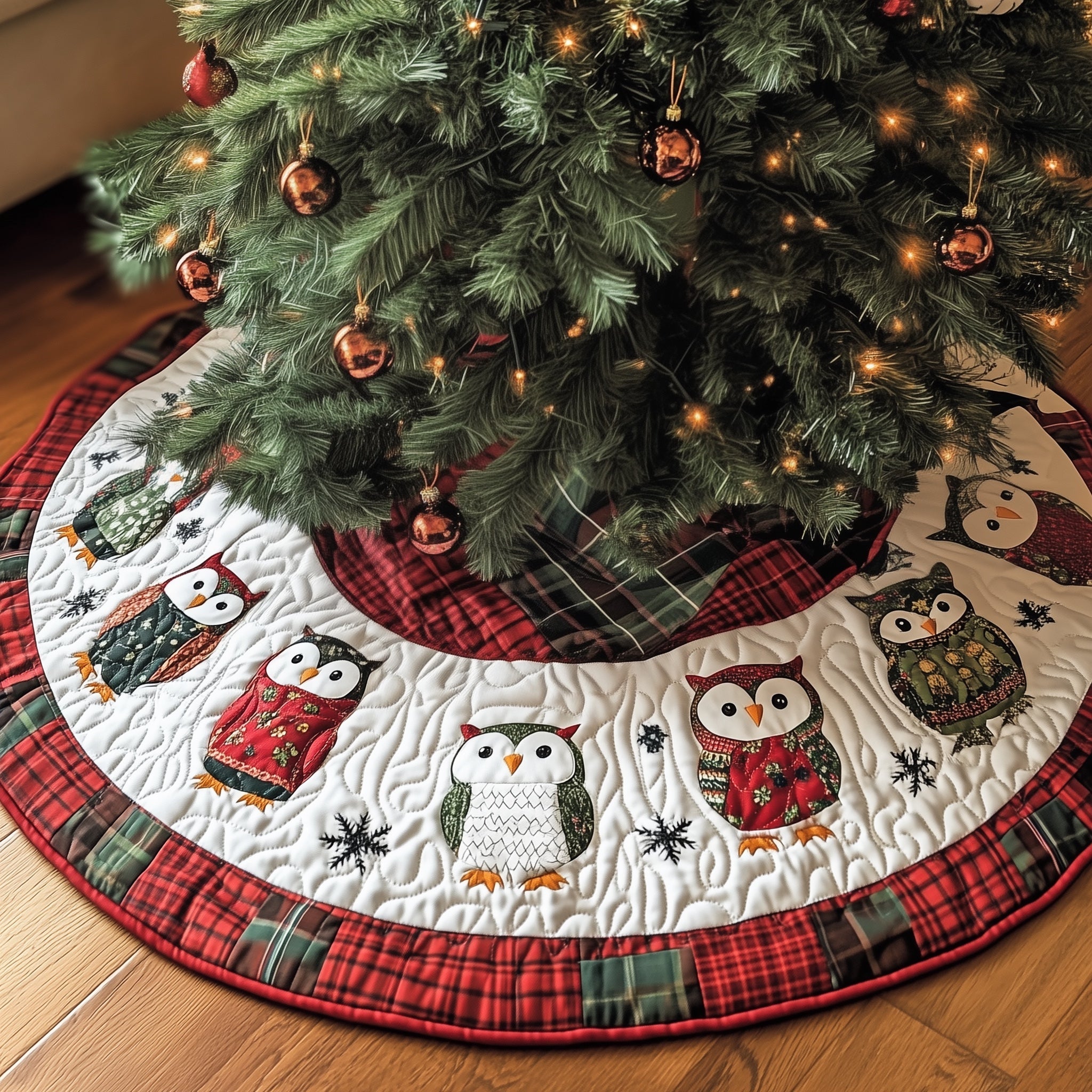 Christmas Hoot Quilted Tree Skirt Charming Tree Skirt Gift Idea