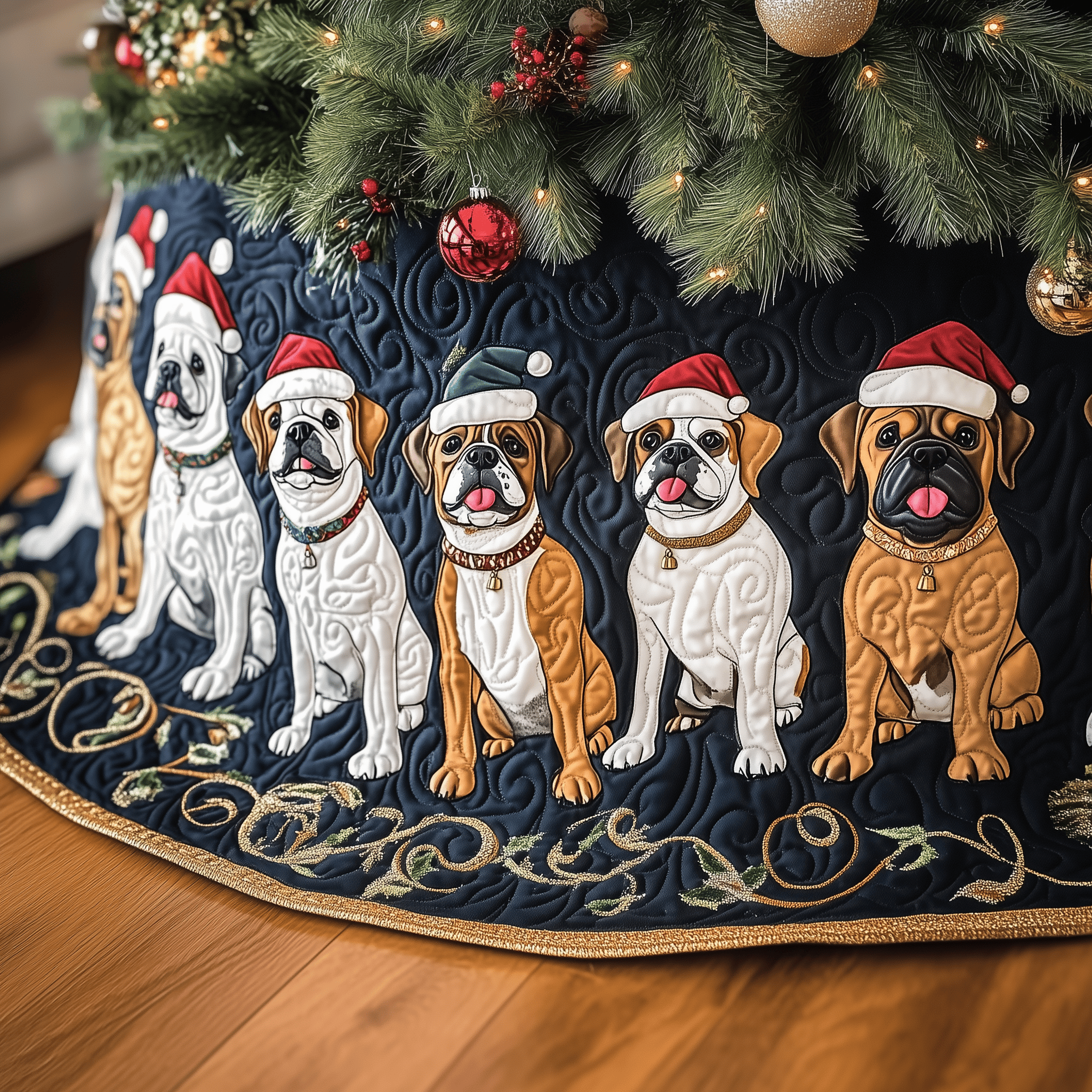 Christmas Boxer Quilted Tree Skirt Lovely Gift Merch For Couples