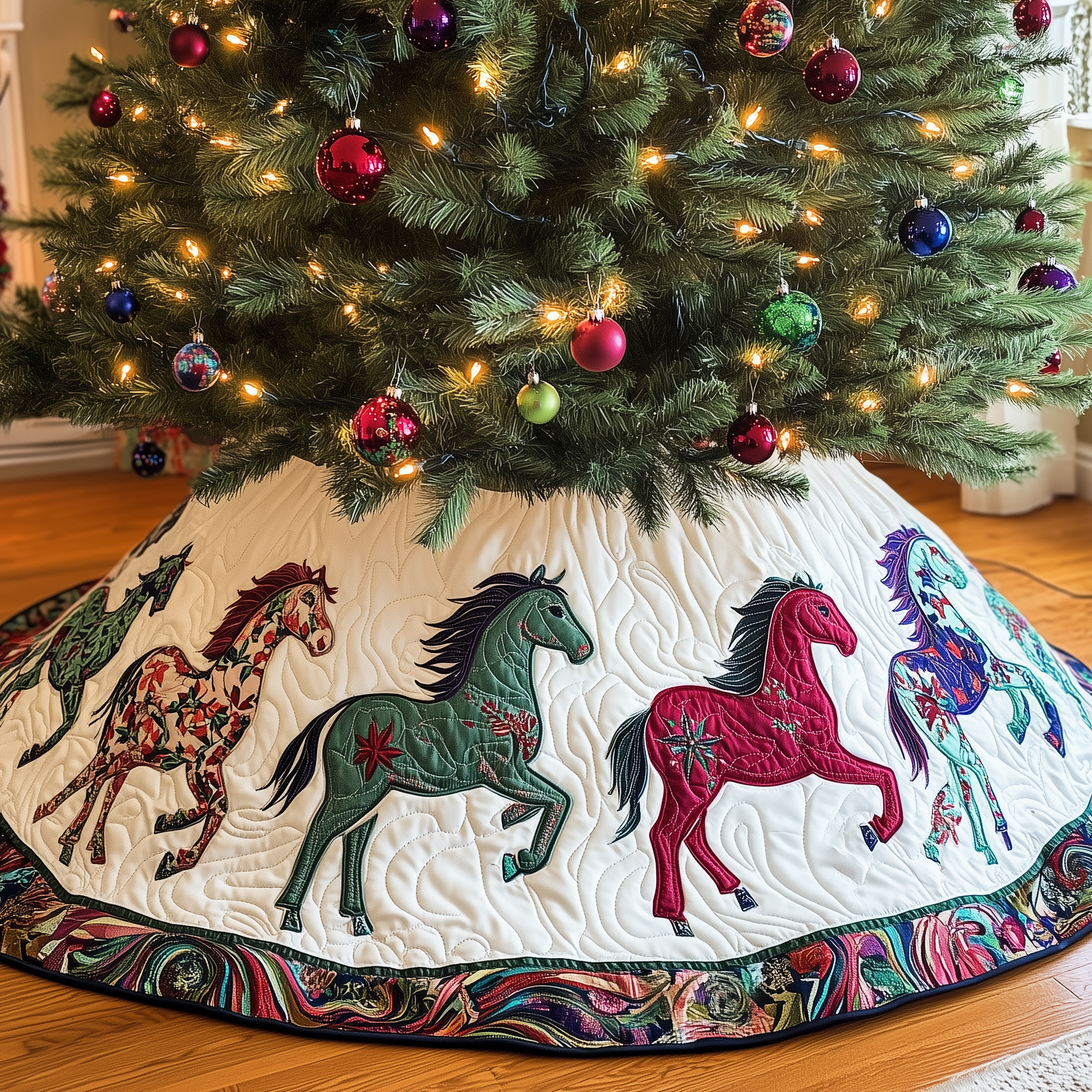 Christmas House Quilted Tree Skirt Unique Gift Merch For Friends