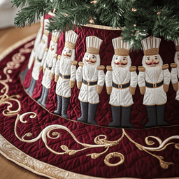Christmas Nutcracker Quilted Tree Skirt Heartwarming Family Gathering Merch